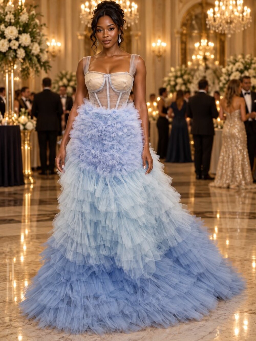 Powder Blue Corset Tulle Ruffle Ballgown –